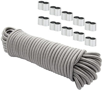 Dreamprint Expanderseil 6mm Grau 20m Seil Spannseil Planenseil Gummileine elastisches Gummiseil für Anhängerplane mit 10x Würgeklemmen