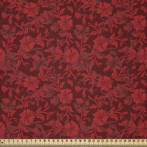 ABAKUHAUS rot Stoff als Meterware, Blumen-Blätter und wirbelt, Microfaser Stoff für Dekoratives Basteln, 1M (230x100cm), Bordeauxrot und Rot