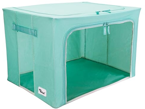 Periea ‘Beau’ Folding Collapsible Stackable Fabric Home Storage Boxes with Steel Frames (Seaglass, Large)