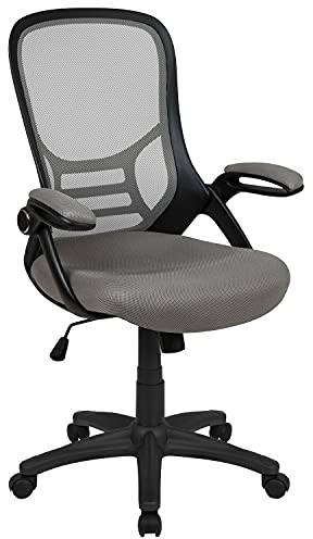 Flash Furniture Chefsessel aus Netzstoff, Netz Metall Kunststoff Holzwerkstoff Schaumstoff Netzgewebe Technisches Holz, Hellgrau, 26.5D x 26.5W x 44H in