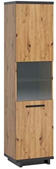 Mirjan24 Vitrine INES WIT50 in Holz-Optik Vitrinenschrank, Glasvitrine, Hochschrank, Highboard, Wohnzimmerschrank (Eiche Artisan + Schwarz/Eiche Artisan, ohne Beleuchtung)