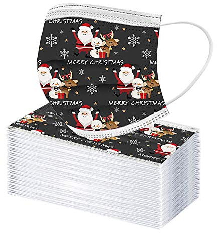 AmyGline 50 Stück Weihnachten-Mundschutz mit Motiv,Einweg_3Lagig_Staubdicht Atmungsaktiv Weihnachtsmuster Gesichtsschutz Halstuch (50PC, I)