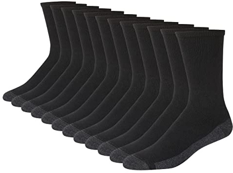 Hanes mens Hanes Men's Socks, 6-pair Pack Max Cushion Crew, Black/Grey Foot Bottom, 6 12 US