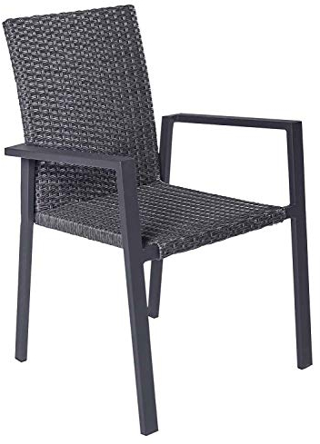Gartenstuhl Essstuhl Balkonstuhl Mittellehner Stapelstuhl Flechtstuhl | Aluminium | Kunststoffgeflecht | Anthrazit | Grau | Stapelbar