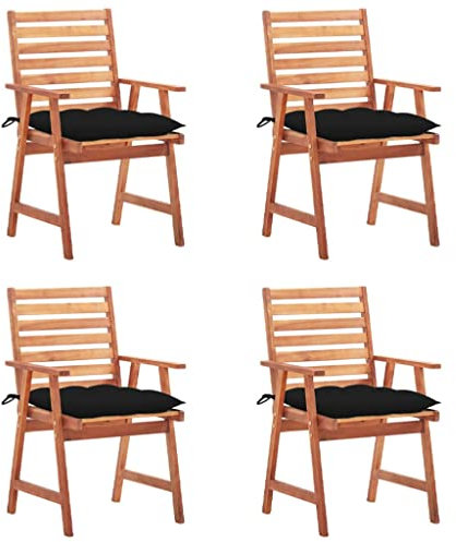 vidaXL 4X Akazienholz Massiv Garten Essstuhl mit Kissen Gartenstuhl Holzstuhl Gartensessel Stühle Gartenmöbel Terrassenstuhl Balkonstuhl Stuhl