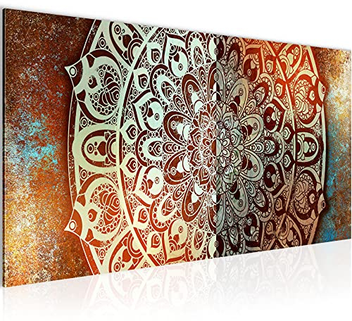 Runa Art Wandbild Mandala Abstrakt 1 Teilig 100 x 40 cm Modern Bild auf Vlies Leinwand Kupfer Wohnzimmer Schlafzimmer Beige Braun 040112a