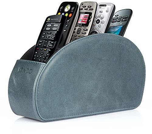Londo Fernbedienungshalter mit 5 Taschen - Platz für DVD, Blu-Ray, TV, oder Apple TV Fernbedienungen - Italienisches Echtleder mit Wildlederfutter - Schlank Kompakt für die Aufbewahrung im Wohn