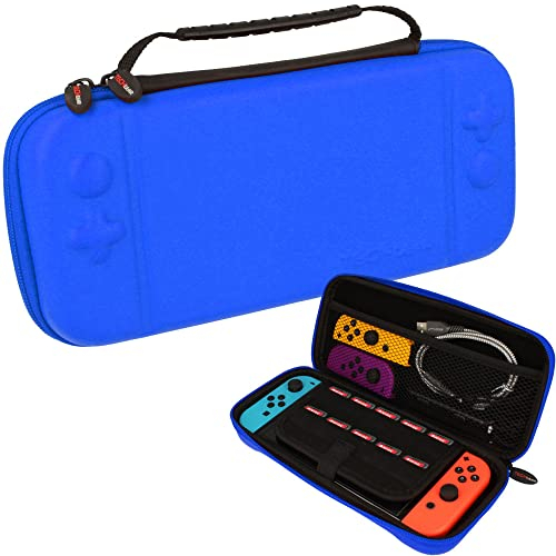 TECHGEAR Switch OLED Case, Hard Protective Carry Travel & Storage Case Cover Designed for Nintendo Switch OLED + Joy-Con Controllers, 10 Game Card Slots, Accessories [Blue]