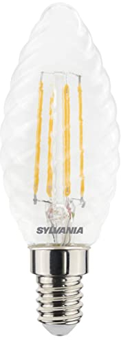 SYLVANIA LED-Lampe, E14 Sockel, 470 Lumen, Homelight (2700 Kelvin), 4.5 Watt Leistung, 15000h Lebensdauer, 35mm Durchmesser, 97mm Länge, Weißer Kerze gedreht Kolben, 1er Pack