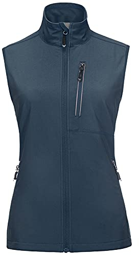 33,000ft Gilet d'extérieur pour Femme, Veste Softshell sans Manche, Gilet de Course Léger, Coupe-Vent, Imperméable et Respirant, Gilet de Sport Décontracté, Bleu Nuit XL