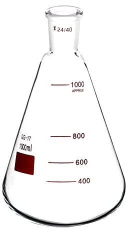 QWORK Glass Erlenmeyer Flask, 1000 mL Borosilicate Glass Thick Wall Flask with 24/40 Standard Conical Outer Connection