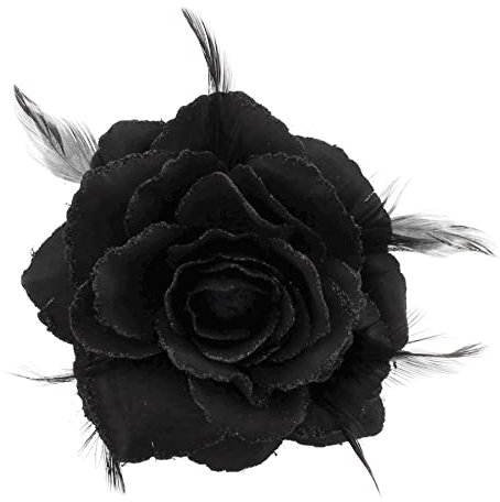 Topkids Accessories Rose Flower Hair Clip Hairband Brooch Safety Pin Hairpin Floral Corsage Fascinator Hair Band Aligator Beak Grip for Women & Girls Wedding Prom Party Special Occasion (Black)
