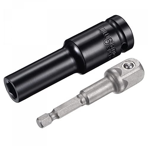 sourcing map 1/2 Drive Socket Accessory Set, 9mm Deep 6-Point Impact Socket 3 Length and 1/4 Hex Shank Adapter