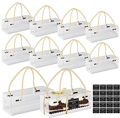 Gearific 10 Stück durchsichtige Bäckerei-Kuchenschachteln, Gebäck, Desserts, Kekse, Geschenkboxen mit Griff, Bäckerei-Box, Leckerli-Boxen (26 * 10 * 9.5cm)