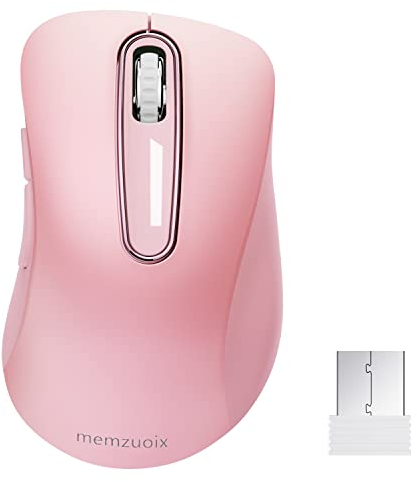 memzuoix Mouse Wireless 2.4GHz, Mouse Ottico Portatile 1400 DPI con Mini Ricevitore USB, 5 Tasti e Funzionamento a Batterie per Laptop, Desktop, MacBook - Rosa