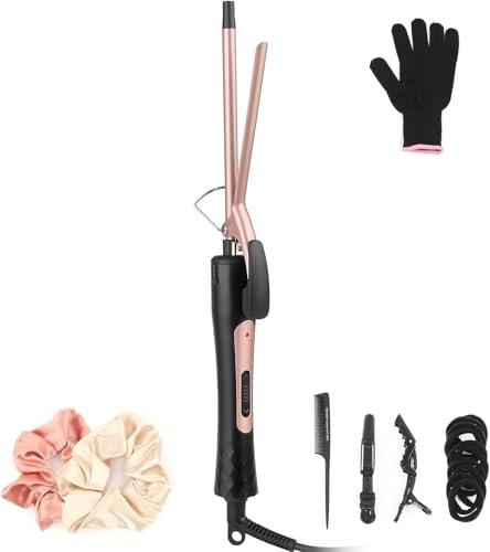Fer à Friser Petites boucles, Fer à Boucler Ultra-fin 9mm en Céramique, 180/230°C, Revêtement Céramique Chauffage Rapide, Petites boucles/Cheveux Bouclés Afro