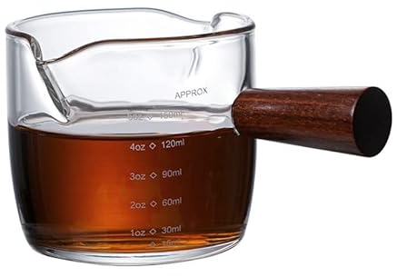 150ml Double Mouth Glass Milk Coffee Jug With Wooden Handle Glass Scale Milk Espresso Measuring Cup Kitchen Dinnerware Supplies Gifts (Color : T2)