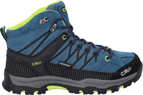 CMP Kids Rigel Mid Trekking Shoes WP Chaussures de randonnée, Bleu-Vert Lime (Deep Lake-Acido), 39 EU