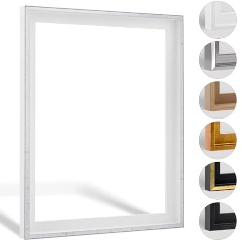 HaakDesign Schattenfugenrahmen Levi in Weiß Grau Antik 30 X 40 cm für Keilrahmenbilder und Leinwände Glanz Edition