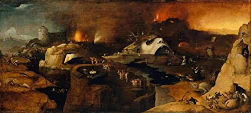 ZIMARO Leinwand Wandbild Kunstdruck Leinwand Malerei Poster Berühmt Stil von Hieronymus Bosch Christi Abstieg in die Hölle für Flurdekoration 60x90cm
