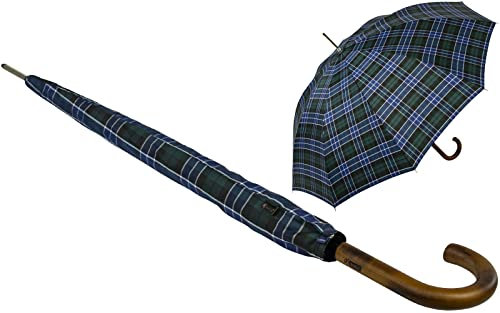iX-brella Herren-Stockschirm Automatik mit Echtholz-Rundhakengriff - Karo blau-grün
