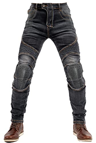 QIYUANT Hombre Pantalones de Motocicleta Moto Jeans Resistencia al Desgarro Casual Retro Elásticos con Equipo de Protección Mejorada Desmontable Anti Caída (Negro, L)