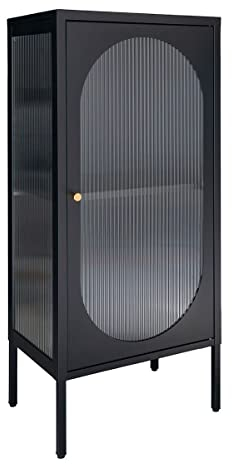 AltoBuy METOS - Vitrine Basse 1 Porte Acier Noir et Verre Ondulé