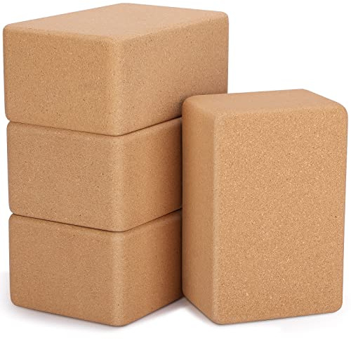Leitee 4 Pcs Cork Yoga Blocks, 9 x 6 x 4 in Non Slip Bricks