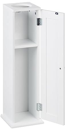 Relaxdays Toilettenschrank mit 2 Ablagen & Loch für Feuchttücher, HBT 65x19,5x19,5 cm, Tür, schmales Badregal, MDF, weiß