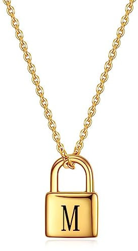 SHANHE Clip Lock Necklace Personalized Lock Necklace Engraved Padlock Initial Necklace Minimalist Lock Necklaces Gift for Her-M,50cm