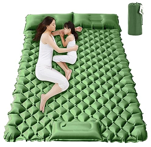 EULANT 2 Personas Colchoneta Inflable Acampada con Bomba de pie,Colchón de Aire Impermeable con Almohada,Ligera Esterilla Camping Autoinflable para Mochilero Senderismo Pesca Viajes Playa