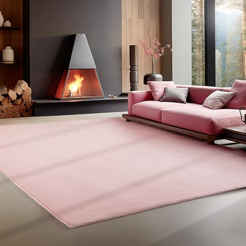 Carpettex Teppich Wohnzimmer Anti-Rutsch Teppich Waschbar in Waschmaschine 80 x 150 cm Rosa - Moderner Flauschiger Kurzflor Teppich Extra Weich für Schlafzimmer, Küche, Flur