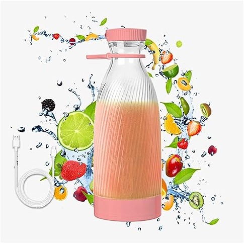Fresh Juice Blender Portable, 500 Ml, Conception à 6 Lames Fresh Juice Blender, Recharge Usb Portable Sans Fil Smoothie Mixer, Le Cadeau Le Plus Parfait,Pink