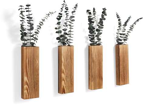 SOONOW Paquete de 4 macetas de pared de madera, decoración moderna de pared de madera de granja para sala de estar, dormitorio, baño, hogar y oficina, jarrón de bolsillo de madera para flores secas y