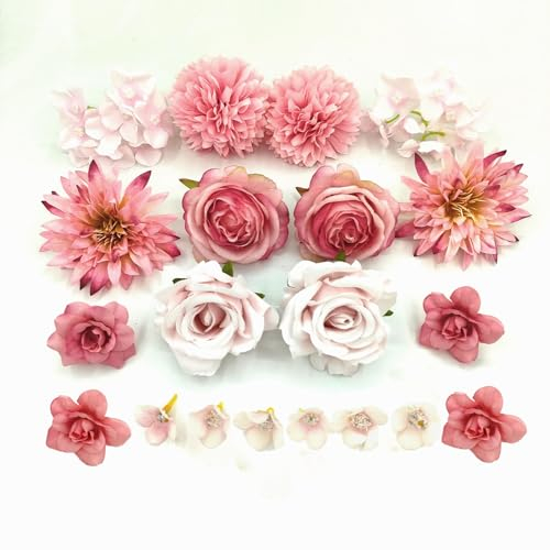 SETOFI Artificial Flower Heads, 20pcs Fake Flower Heads Silk Flowers for Wedding Bouquet DIY, Party, Garden, Cake Decoration Pink