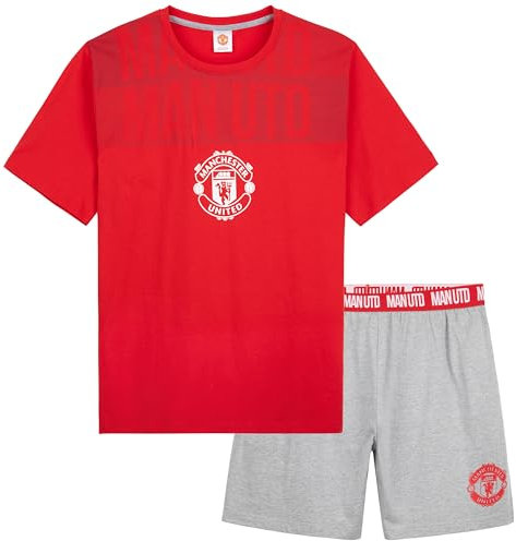 Manchester United F.C. Boys Short Pyjamas Set, Breathable Lounge Wear - Man United Gifts for Boys (Red/Grey, 13-14 Years)