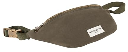 HOLZRICHTER Berlin - Große Bauchtasche aus 100% Baumwolle für Damen und Herren, 12 x 31 x 7,5 cm, Vintage Gürteltasche, Handgefertigte Hüfttasche, Premium Accessoire in Khaki, No 3-2