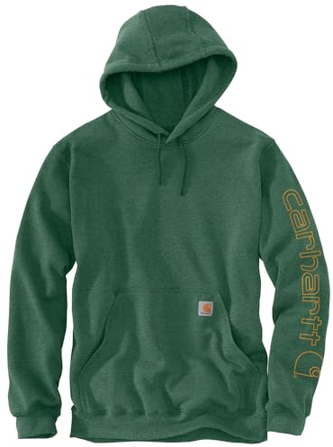 Carhartt Men's Loose Fit Midweight Logo Sleeve Graphic Sweatshirt Hooded, Green, XS