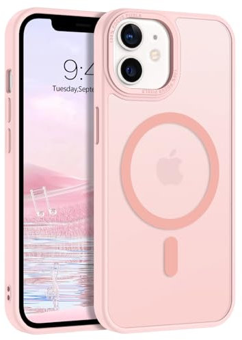 VENINGO Coque pour iPhone 12/12 Pro 6.1 Pouces Compatible avec MagSafe, Étui Protection Antichoc, Mat Translucide Résistante Complète Protection Bumper Etui Housse (Rose pâle)