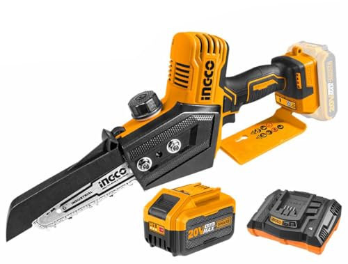 Ingco Cgsli20686ahman Mini Elettrosega a Batteria 20 V 6 Ah Barra 15 cm Brushless Motosega da Pota