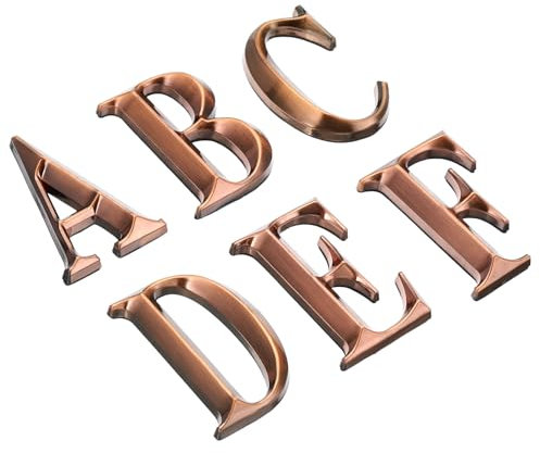 PATIKIL House Numbers 3D Mailbox Letter A-F for Outside, 6Pcs Door Address Numbers Letter Self Adhesive for House, Apartment Office, Hotel Room, Mailbox Sign, Bronze