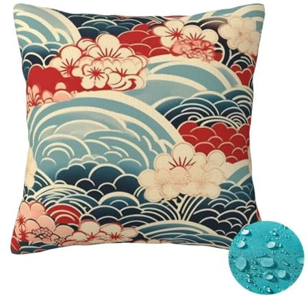 Outdoor Kissen Wetterfest 2 Stück Japan Kissenbezug 40x40cm, Sommer Gartenkissen Deko Outdoor Sitzkissen Wetterfest, Kissenbezüge China Pillow Cover Outdoorkissen für Balkon Patio Garten Deko -OZ414