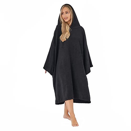 OHS Towel Poncho Adult Hooded Large Bath Swim Surf Beach Absorbent Microfiber Dry Changing Robe for Men Boys Quick Dry, Black