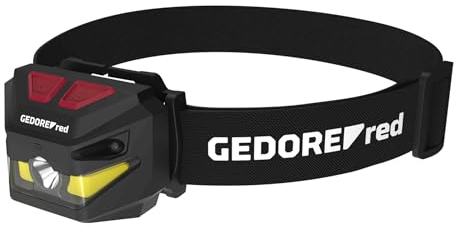 Gedore Red Stirnlampe LED, wiederaufladbar mit LiPoly Akku, 260 Lumen, leicht und kompakt, bis 51 Meter Leuchtweite, IP54 geschützt, Outdoor Stirnleuchte, R95500058