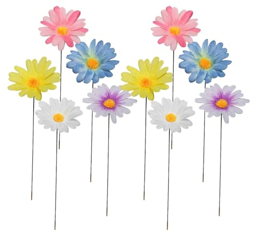 10 Stück Metall Gänseblümchen Gartenstecker - Bunte Blumenstecker Dekorative Gartenpfähle - Blumen Garten Blumenpfähle Deko Sonnenblumen für Rasen Hof Outdoor Deko