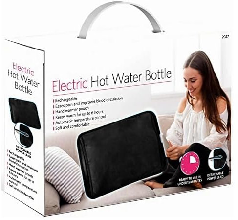 Rechargeable Electric Hot Water Bottle Bed Hand Body Warmer Heat Pad Cozy Fast Heating Auto-Shut Off Function Over-Heat Protection & No Refill Heat Pad 25cm x 17cm Black