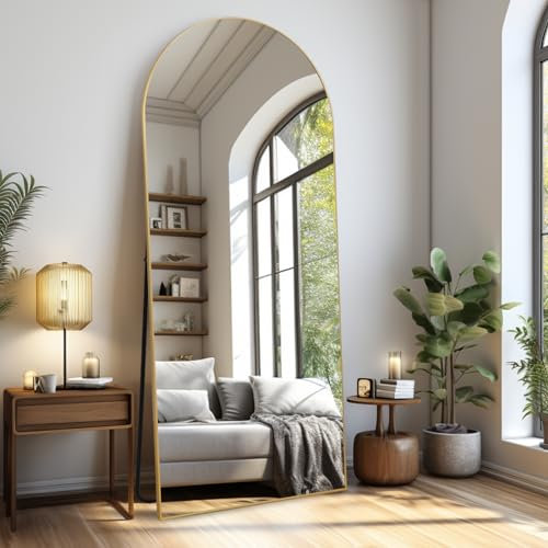 LunaMirror Gewölbter Spiegel Ganzkörperspiegel 180 x 76 cm Stehspiegel Bodenspiegel Groß Standspiegel für Schlafzimmer Wohnzimmer Flur Eingang Wandspiegel Gold