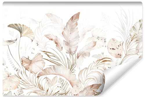 Muralo - 3D Tapete Vliestapete - Fototapete 3d Effekt - Tapete für Wohnzimmer Schlafzimmer Wandtapete - Fototapete - Beige tropische Blätter Motiv - Br.368cm x Hö.280cm