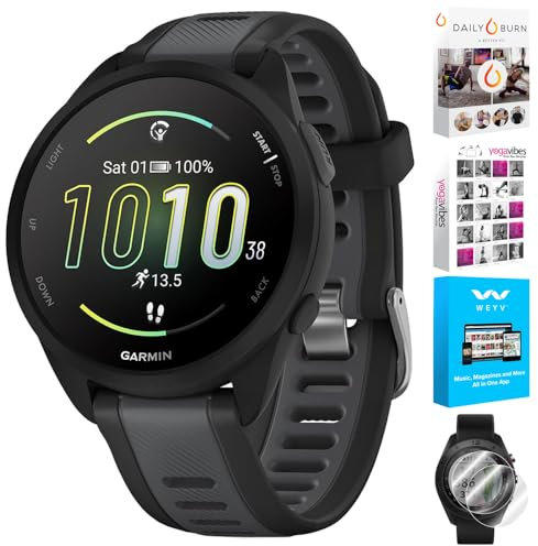 Garmin Orologio Smart Sport Forerunner 165 010-02863-20, nero + grigio ardesia, modello partner ufficiale degli Stati Uniti, confezione da 2 pellicole proteggi schermo e suite Tech Smart USA Fitness