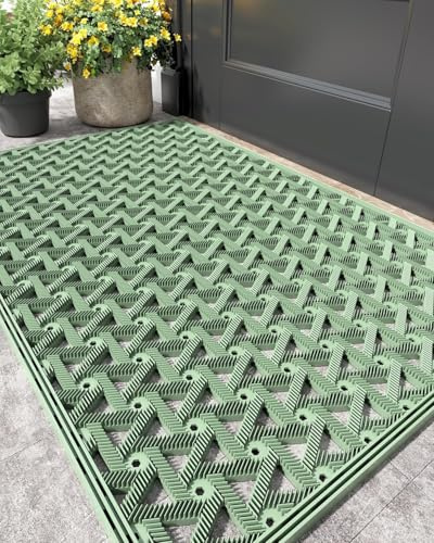 COLOR&GEOMETRY Door Mat Outside Entrance with Drainage, 48.5x75 cm Green | Rubber Heavy Duty Dirt Trapper Waterproof Outdoor Welcome Mat, All Weather for Front Back Door Patio Entryway Entry